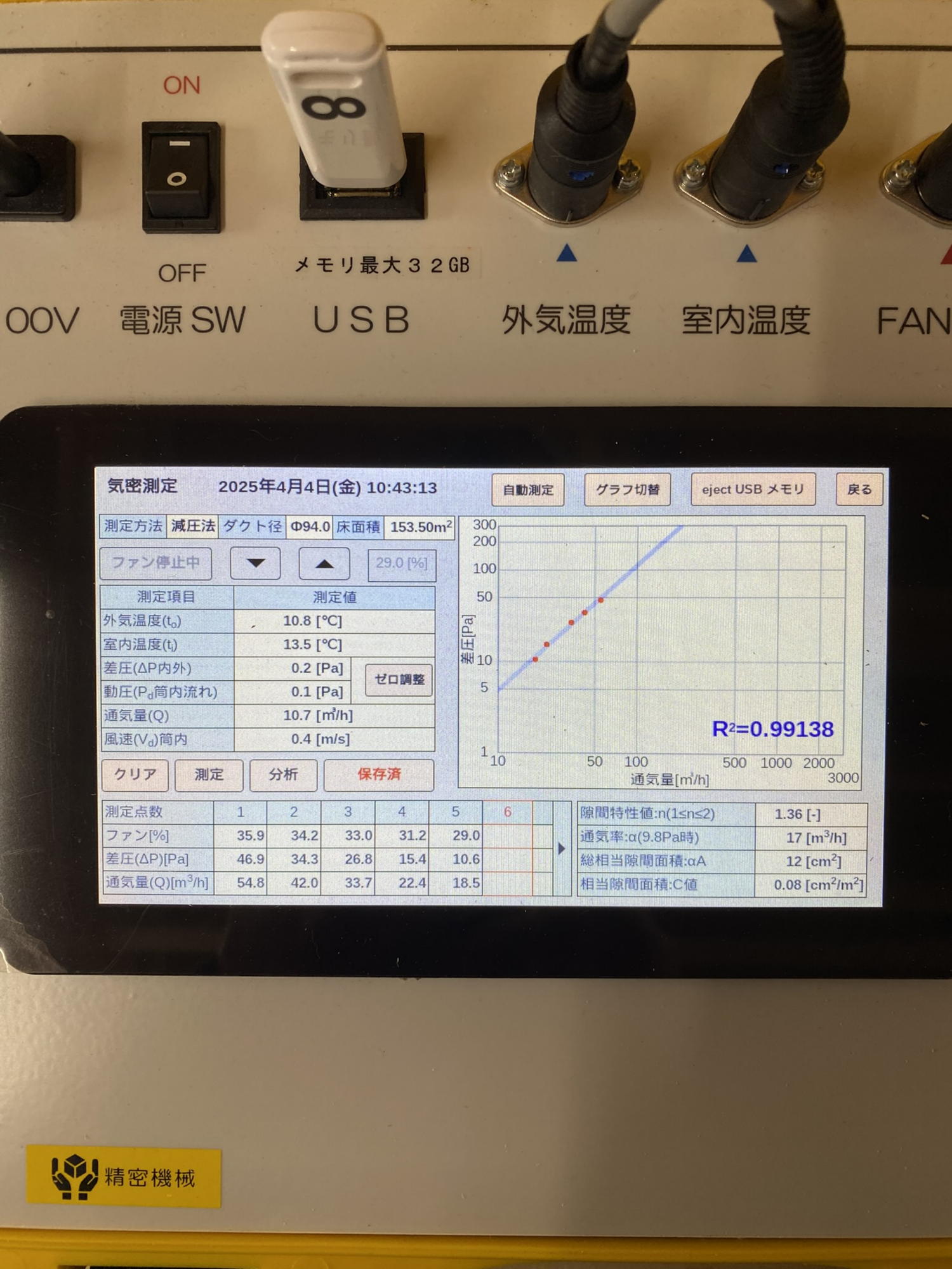 中間気密測定結果　C値0.08